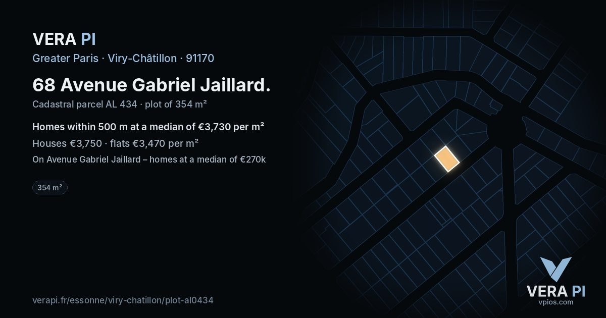 68 Avenue Gabriel Jaillard, Viry-Châtillon at night – the plot lit, the parcels around coloured by the prices near them