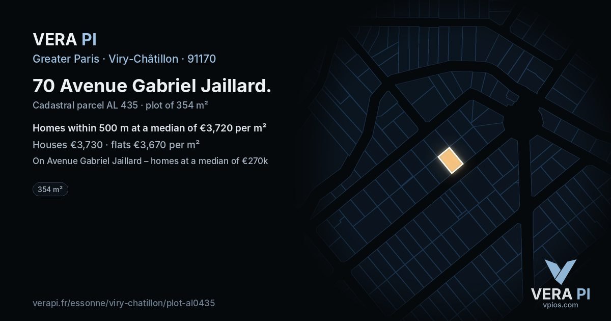 70 Avenue Gabriel Jaillard, Viry-Châtillon at night – the plot lit, the parcels around coloured by the prices near them