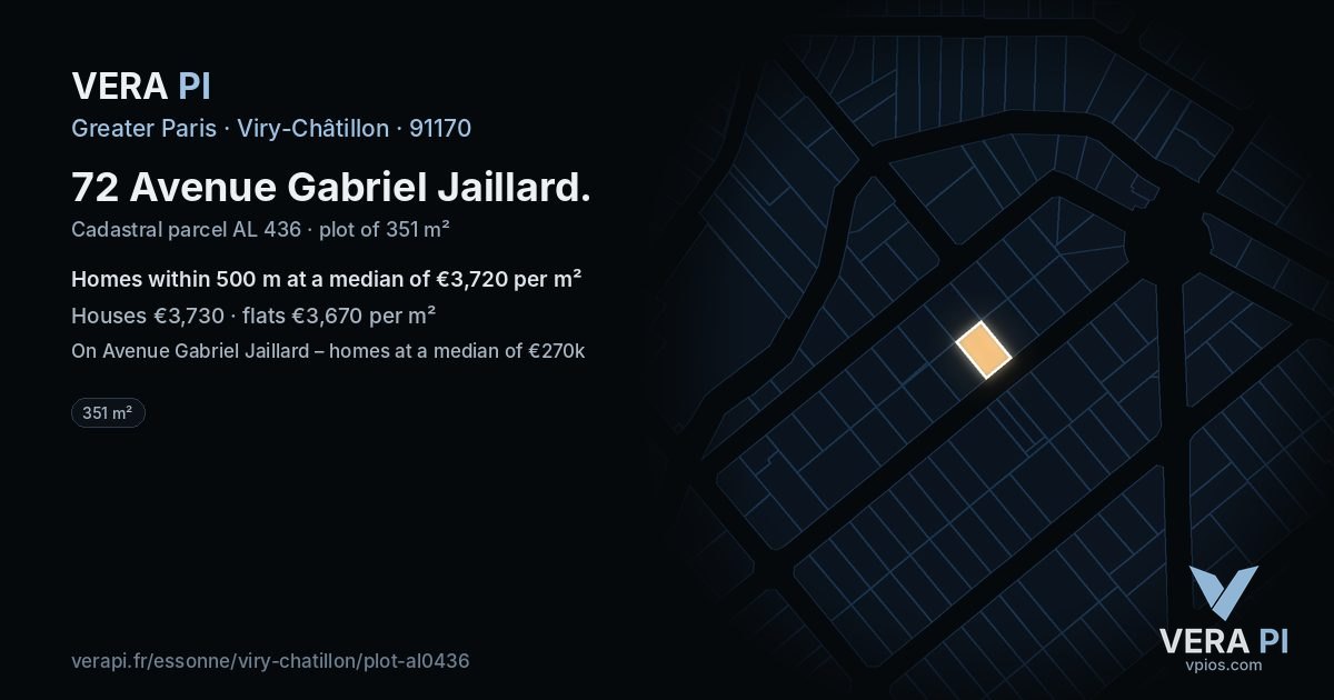 72 Avenue Gabriel Jaillard, Viry-Châtillon at night – the plot lit, the parcels around coloured by the prices near them