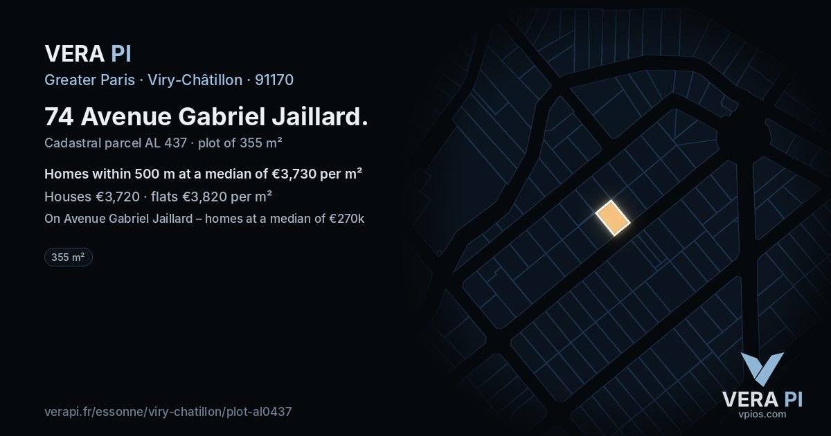 74 Avenue Gabriel Jaillard, Viry-Châtillon at night – the plot lit, the parcels around coloured by the prices near them