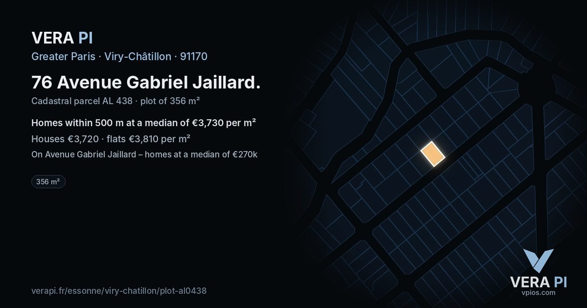 76 Avenue Gabriel Jaillard, Viry-Châtillon at night – the plot lit, the parcels around coloured by the prices near them