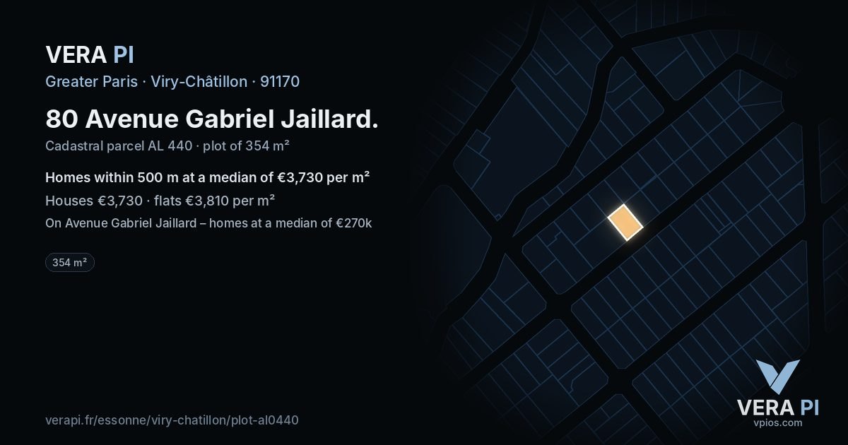 80 Avenue Gabriel Jaillard, Viry-Châtillon at night – the plot lit, the parcels around coloured by the prices near them