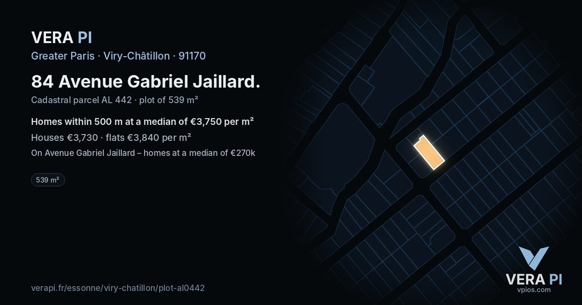 84 Avenue Gabriel Jaillard, Viry-Châtillon at night – the plot lit, the parcels around coloured by the prices near them