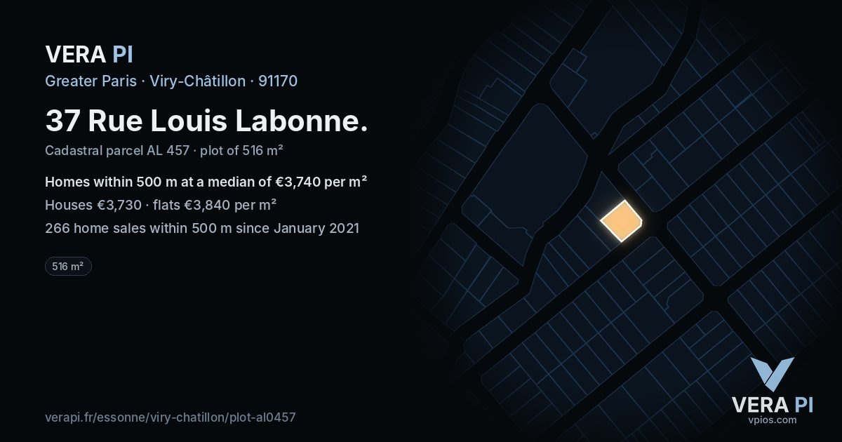 37 Rue Louis Labonne, Viry-Châtillon at night – the plot lit, the parcels around coloured by the prices near them