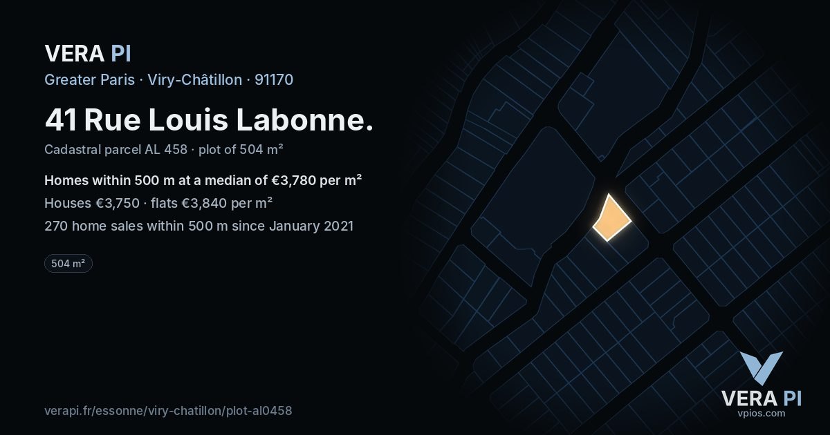 41 Rue Louis Labonne, Viry-Châtillon at night – the plot lit, the parcels around coloured by the prices near them