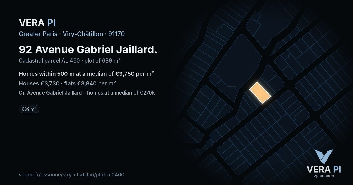 92 Avenue Gabriel Jaillard, Viry-Châtillon at night – the plot lit, the parcels around coloured by the prices near them