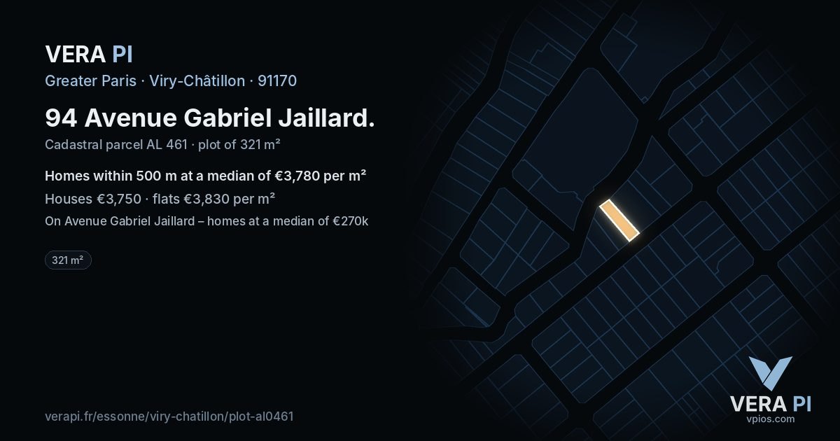 94 Avenue Gabriel Jaillard, Viry-Châtillon at night – the plot lit, the parcels around coloured by the prices near them