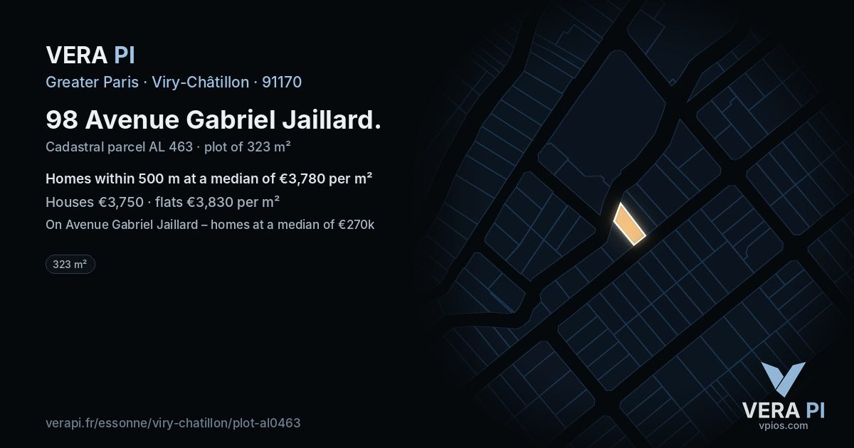 98 Avenue Gabriel Jaillard, Viry-Châtillon at night – the plot lit, the parcels around coloured by the prices near them
