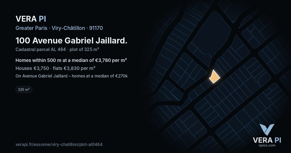100 Avenue Gabriel Jaillard, Viry-Châtillon at night – the plot lit, the parcels around coloured by the prices near them