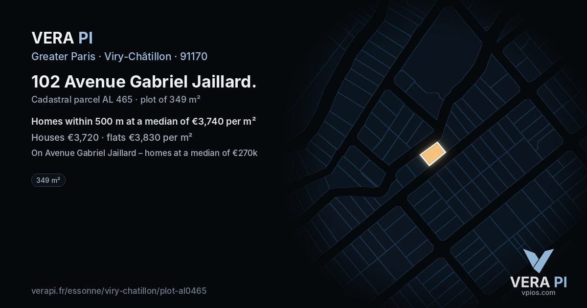 102 Avenue Gabriel Jaillard, Viry-Châtillon at night – the plot lit, the parcels around coloured by the prices near them