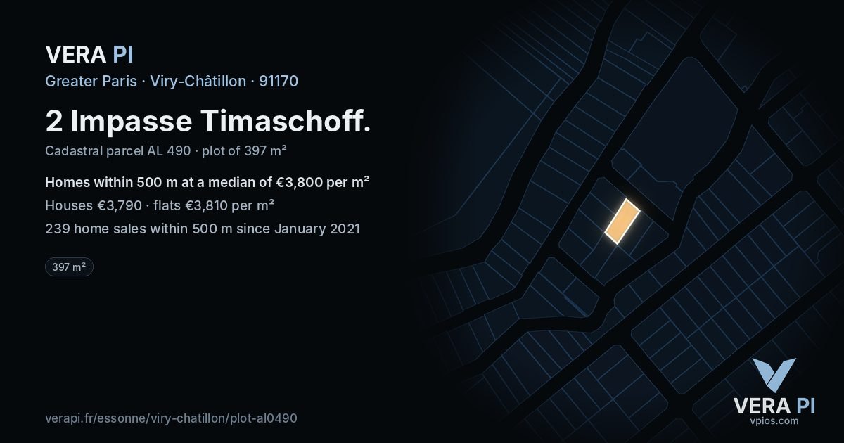 2 Impasse Timaschoff, Viry-Châtillon at night – the plot lit, the parcels around coloured by the prices near them