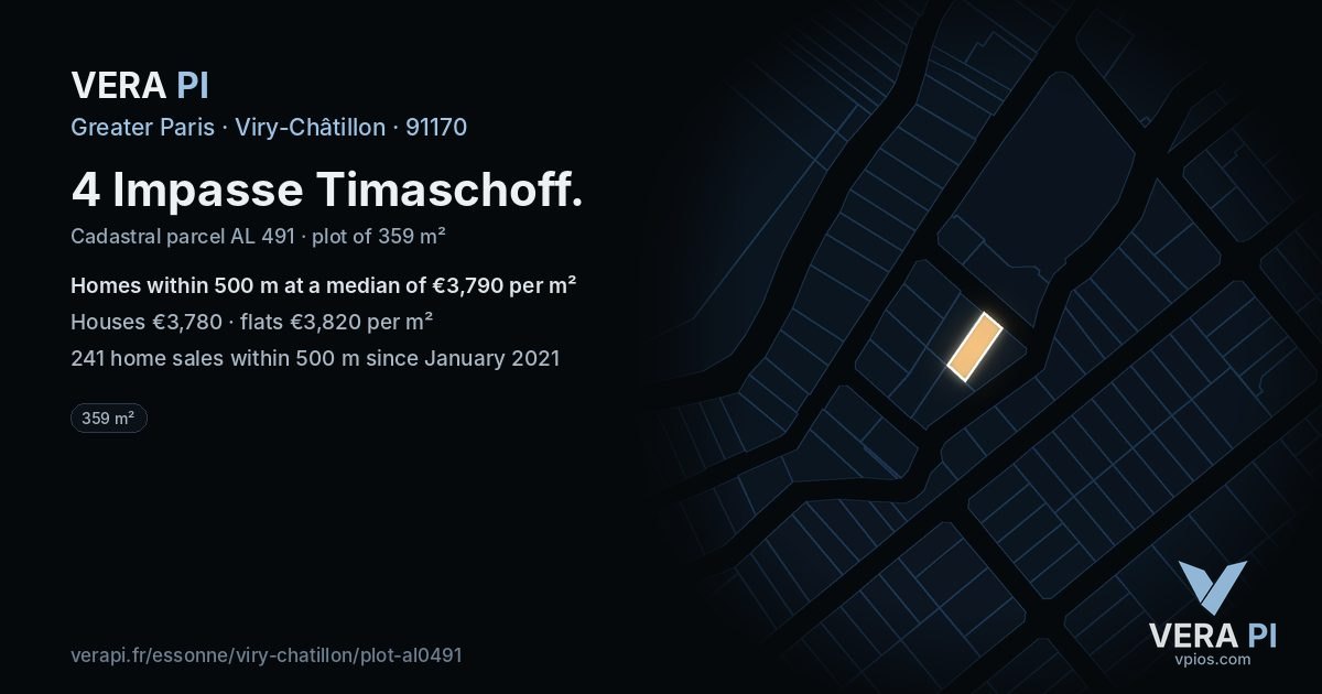 4 Impasse Timaschoff, Viry-Châtillon at night – the plot lit, the parcels around coloured by the prices near them