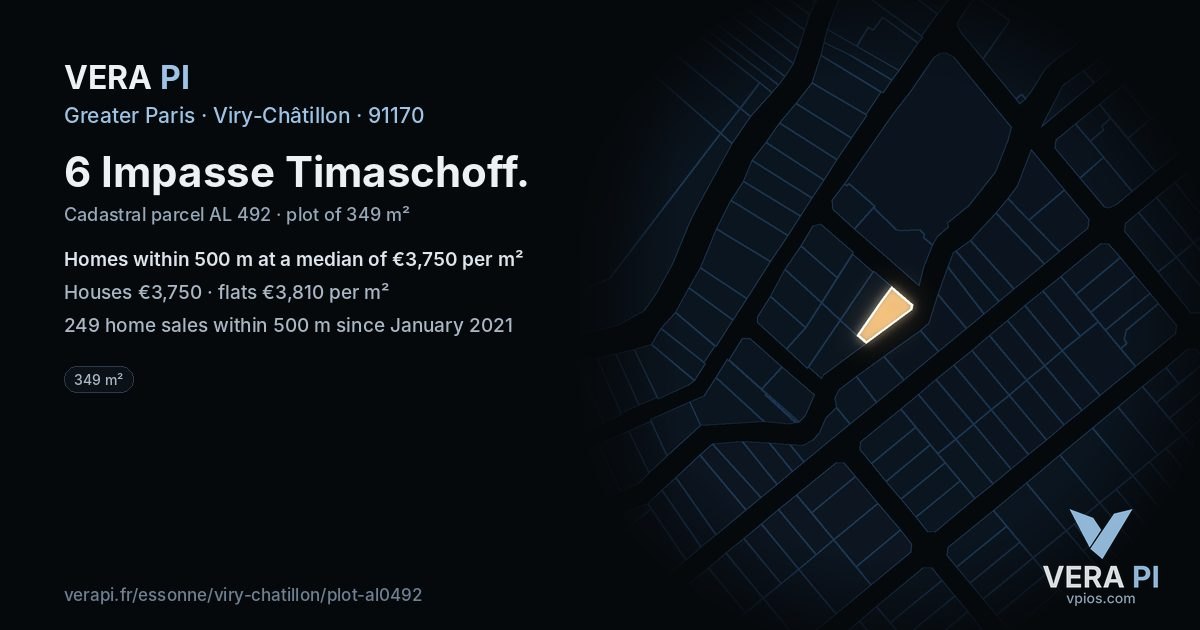 6 Impasse Timaschoff, Viry-Châtillon at night – the plot lit, the parcels around coloured by the prices near them
