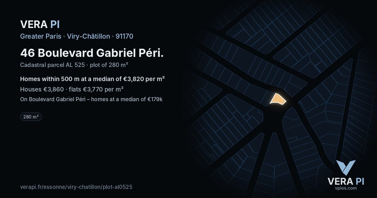 46 Boulevard Gabriel Péri, Viry-Châtillon at night – the plot lit, the parcels around coloured by the prices near them