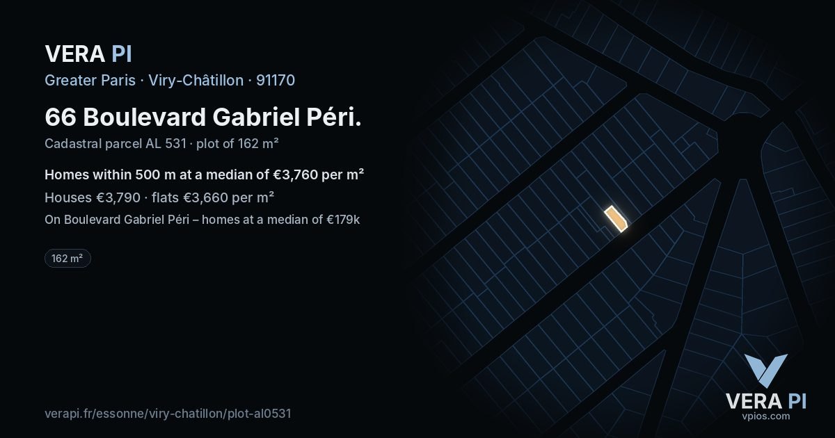 66 Boulevard Gabriel Péri, Viry-Châtillon at night – the plot lit, the parcels around coloured by the prices near them
