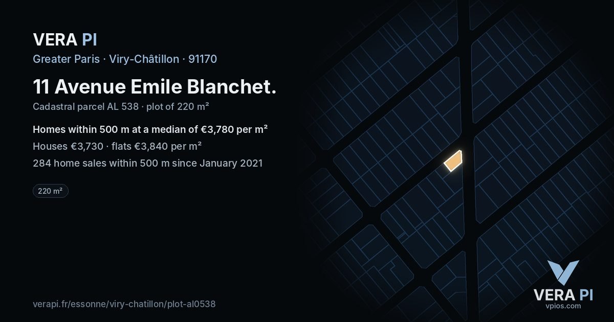 11 Avenue Emile Blanchet, Viry-Châtillon at night – the plot lit, the parcels around coloured by the prices near them