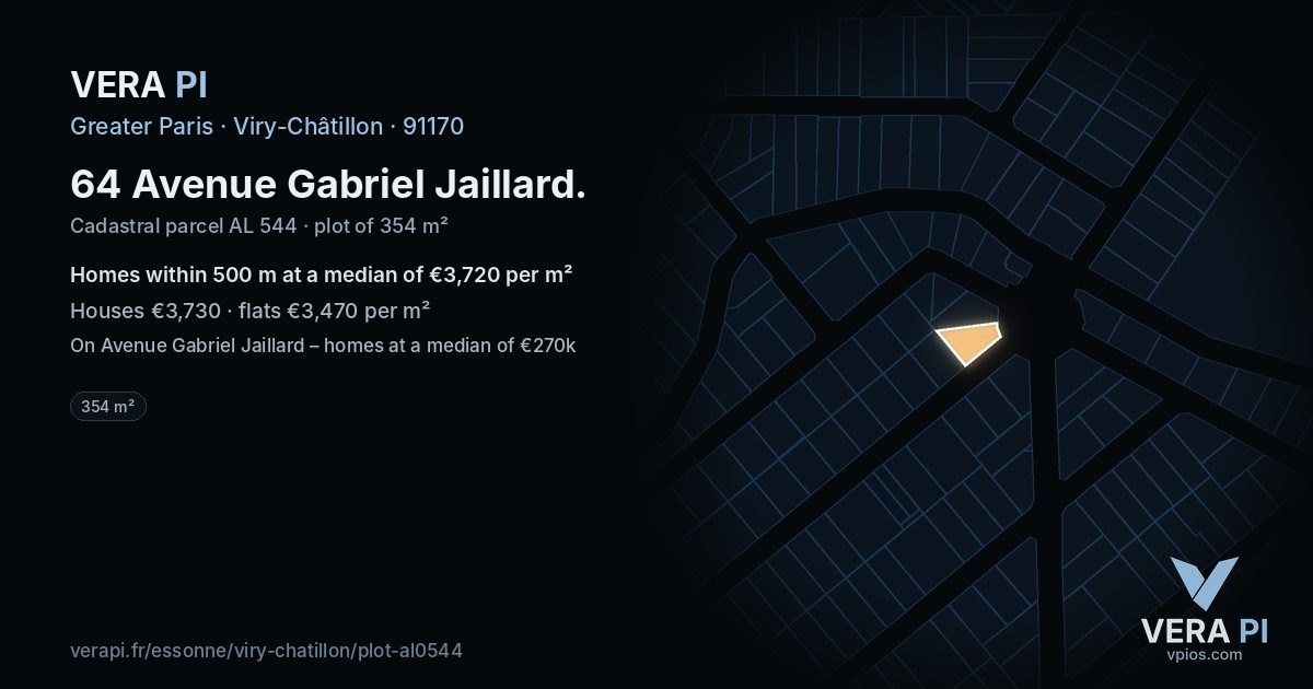 64 Avenue Gabriel Jaillard, Viry-Châtillon at night – the plot lit, the parcels around coloured by the prices near them