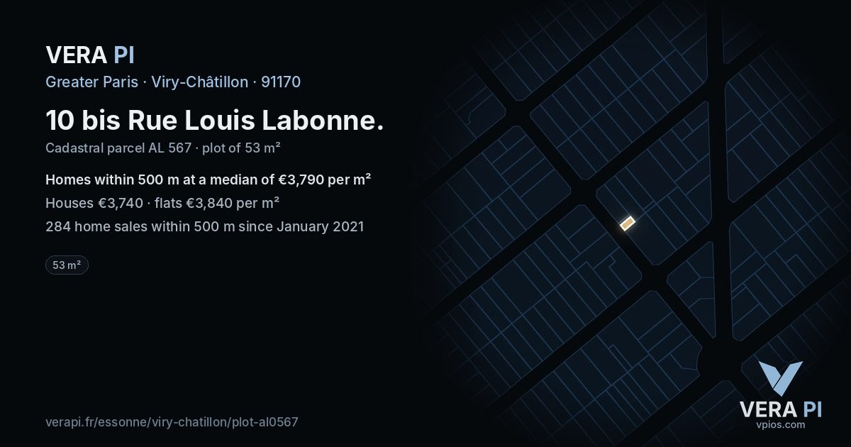 10 bis Rue Louis Labonne, Viry-Châtillon at night – the plot lit, the parcels around coloured by the prices near them