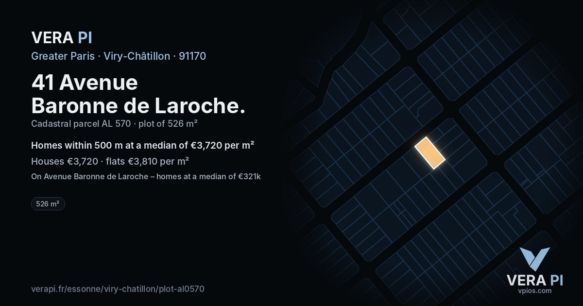 41 Avenue Baronne de Laroche, Viry-Châtillon at night – the plot lit, the parcels around coloured by the prices near them