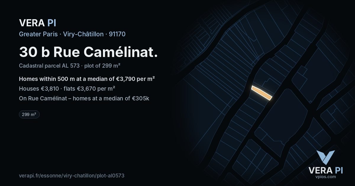 30 b Rue Camélinat, Viry-Châtillon at night – the plot lit, the parcels around coloured by the prices near them