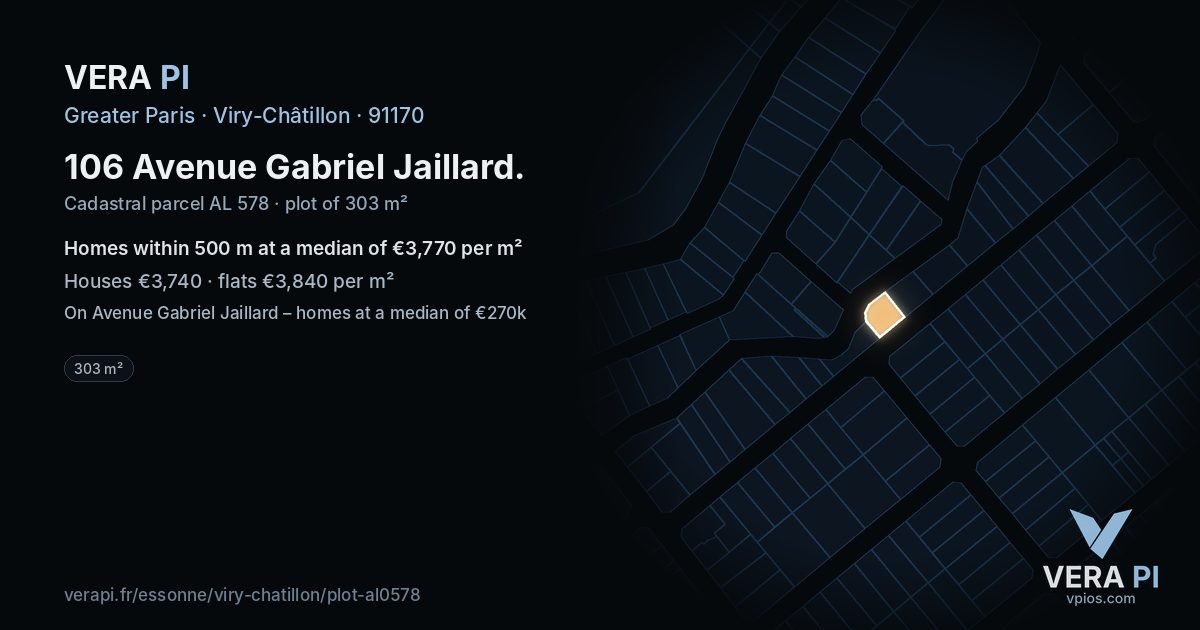 106 Avenue Gabriel Jaillard, Viry-Châtillon at night – the plot lit, the parcels around coloured by the prices near them