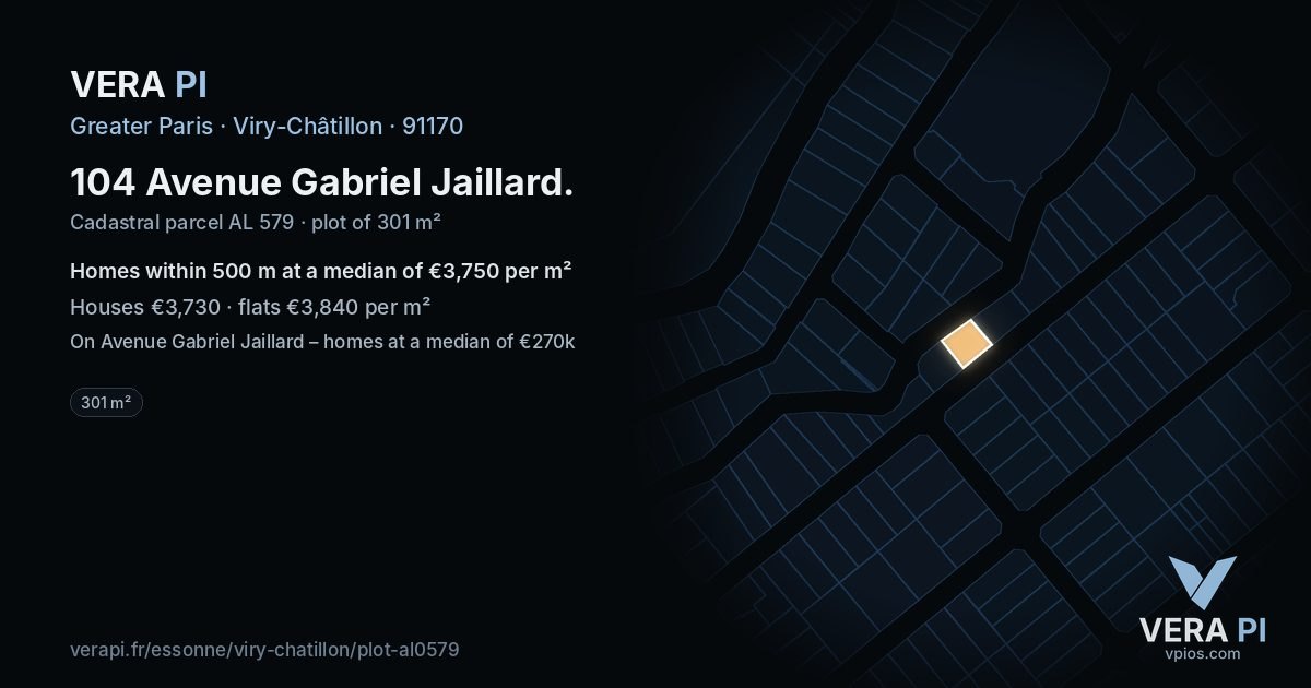 104 Avenue Gabriel Jaillard, Viry-Châtillon at night – the plot lit, the parcels around coloured by the prices near them
