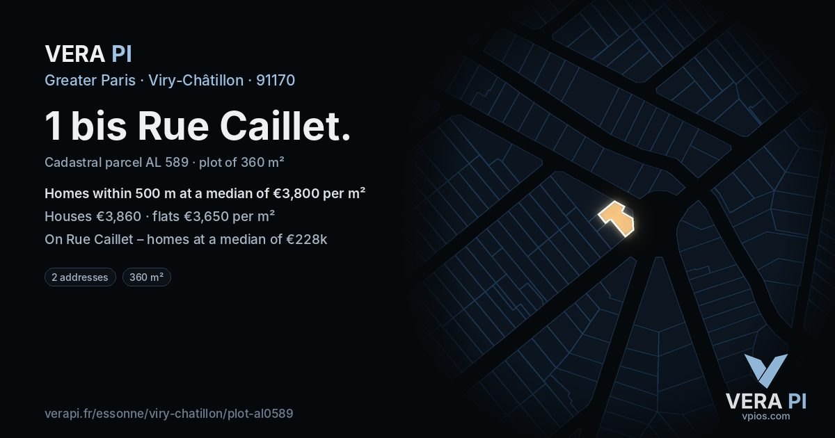 1 bis Rue Caillet, Viry-Châtillon at night – the plot lit, the parcels around coloured by the prices near them