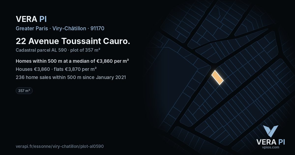 22 Avenue Toussaint Cauro, Viry-Châtillon at night – the plot lit, the parcels around coloured by the prices near them
