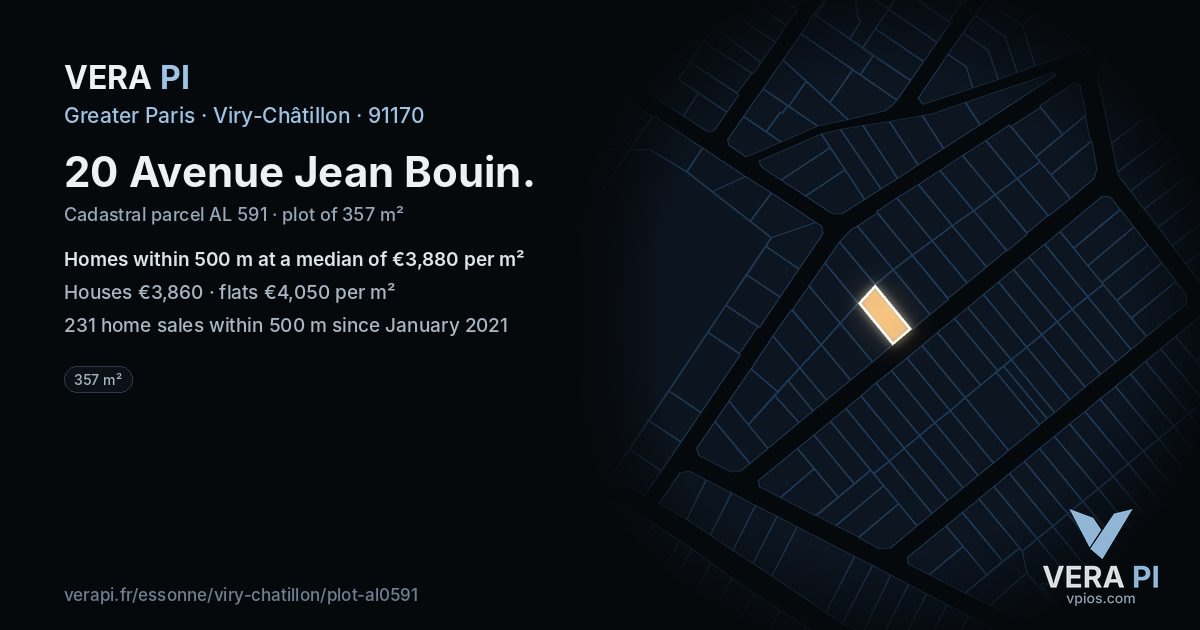 20 Avenue Jean Bouin, Viry-Châtillon at night – the plot lit, the parcels around coloured by the prices near them