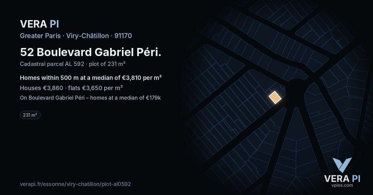 52 Boulevard Gabriel Péri, Viry-Châtillon at night – the plot lit, the parcels around coloured by the prices near them