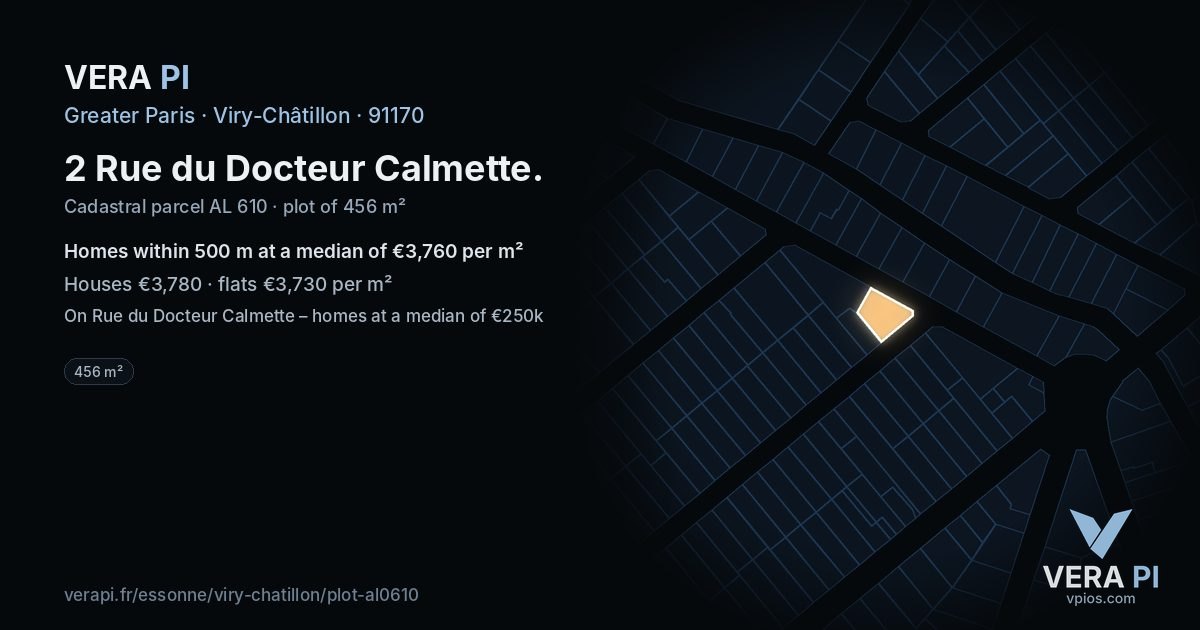 2 Rue du Docteur Calmette, Viry-Châtillon at night – the plot lit, the parcels around coloured by the prices near them