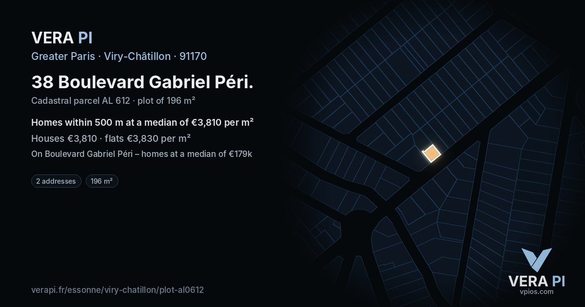 38 Boulevard Gabriel Péri, Viry-Châtillon at night – the plot lit, the parcels around coloured by the prices near them
