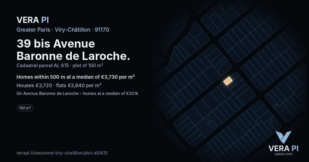 39 bis Avenue Baronne de Laroche, Viry-Châtillon at night – the plot lit, the parcels around coloured by the prices near them