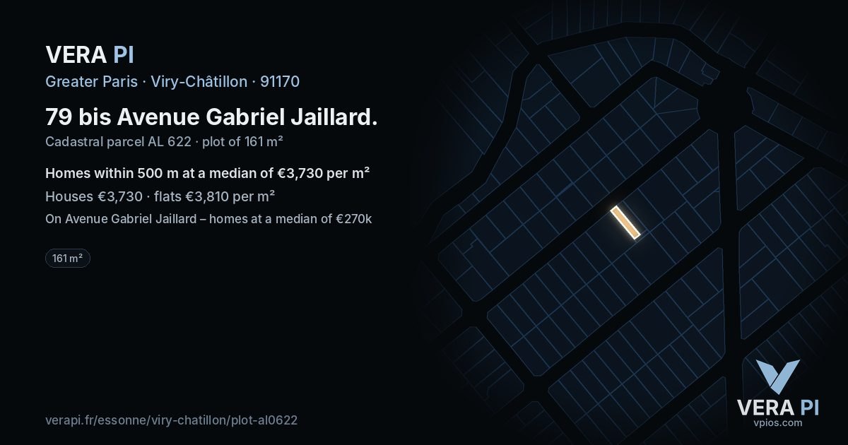 79 bis Avenue Gabriel Jaillard, Viry-Châtillon at night – the plot lit, the parcels around coloured by the prices near them