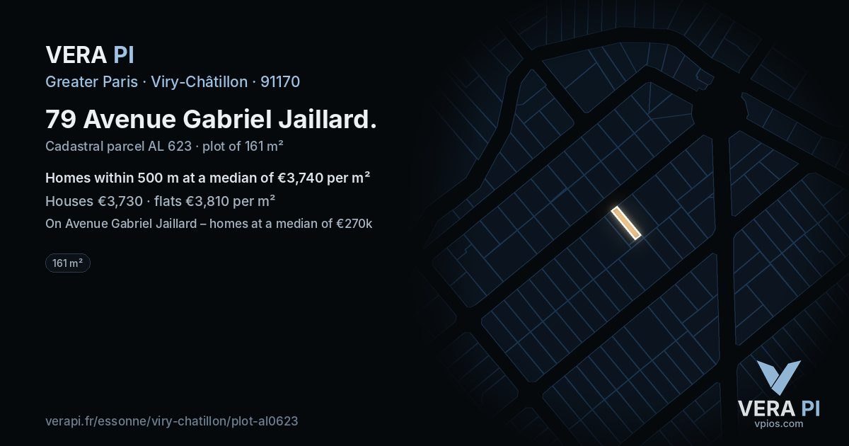 79 Avenue Gabriel Jaillard, Viry-Châtillon at night – the plot lit, the parcels around coloured by the prices near them