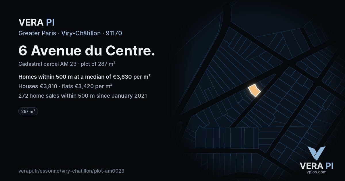 6 Avenue du Centre, Viry-Châtillon at night – the plot lit, the parcels around coloured by the prices near them