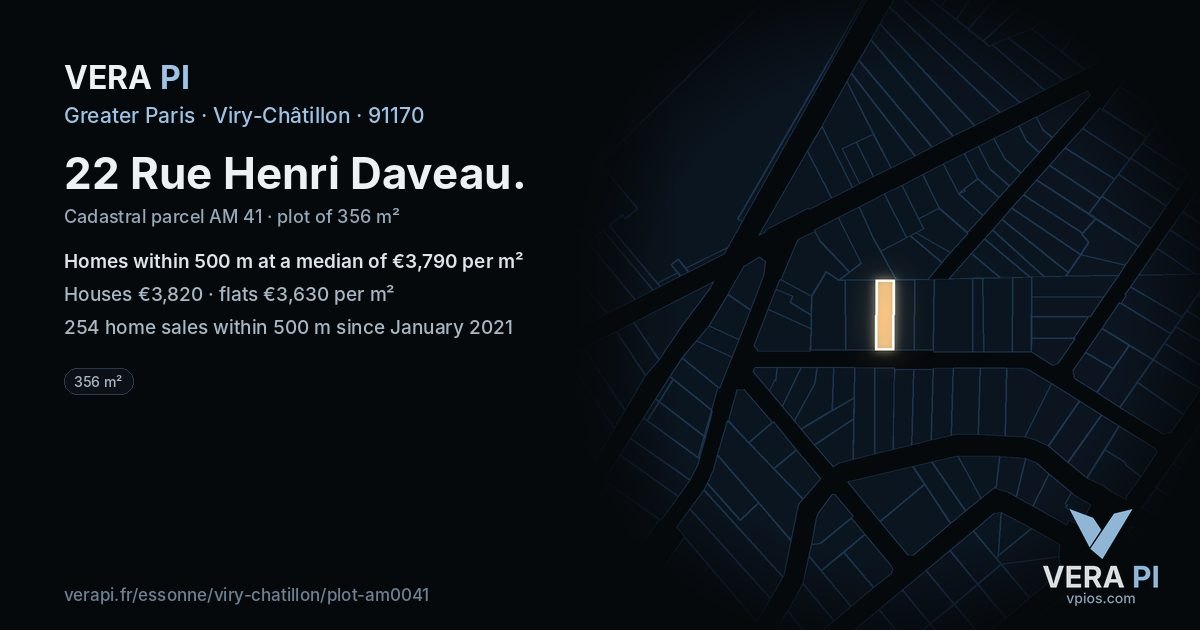 22 Rue Henri Daveau, Viry-Châtillon at night – the plot lit, the parcels around coloured by the prices near them