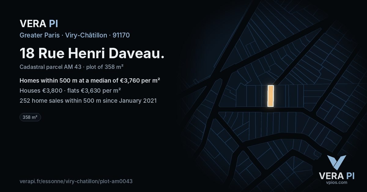 18 Rue Henri Daveau, Viry-Châtillon at night – the plot lit, the parcels around coloured by the prices near them