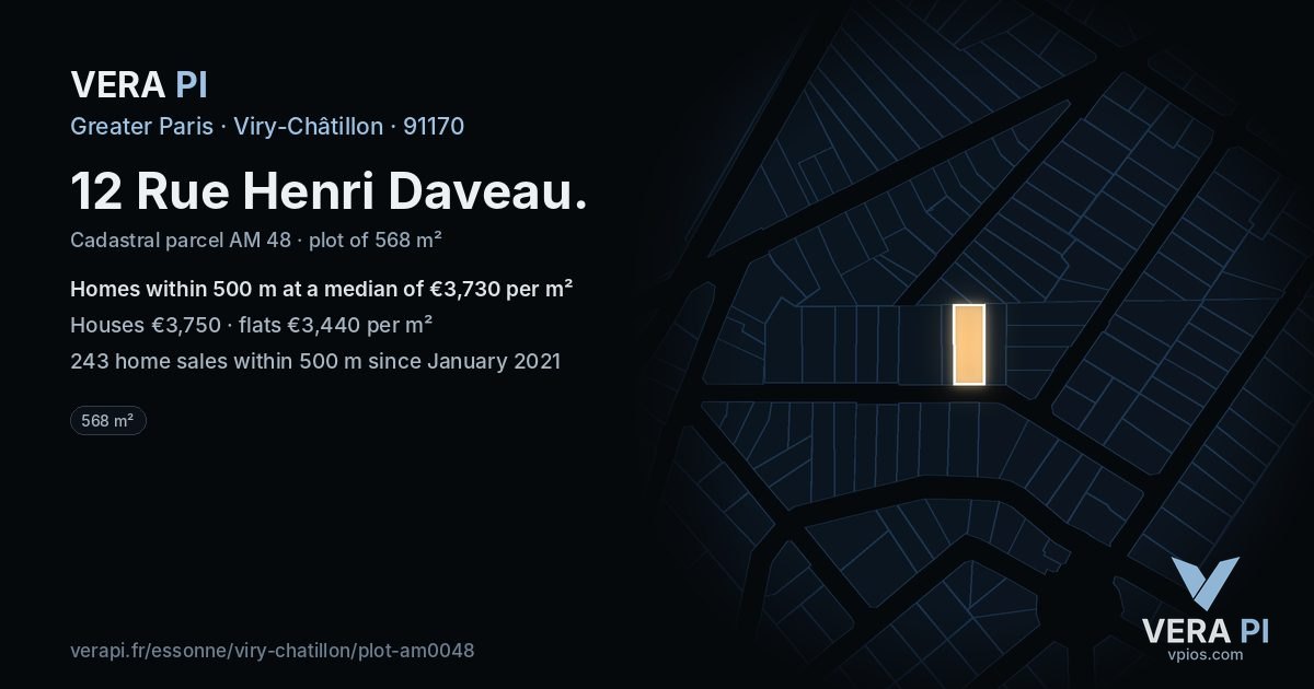 12 Rue Henri Daveau, Viry-Châtillon at night – the plot lit, the parcels around coloured by the prices near them