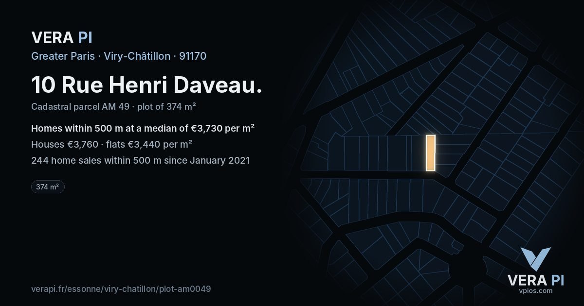 10 Rue Henri Daveau, Viry-Châtillon at night – the plot lit, the parcels around coloured by the prices near them