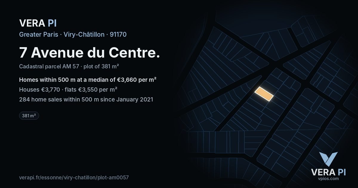 7 Avenue du Centre, Viry-Châtillon at night – the plot lit, the parcels around coloured by the prices near them