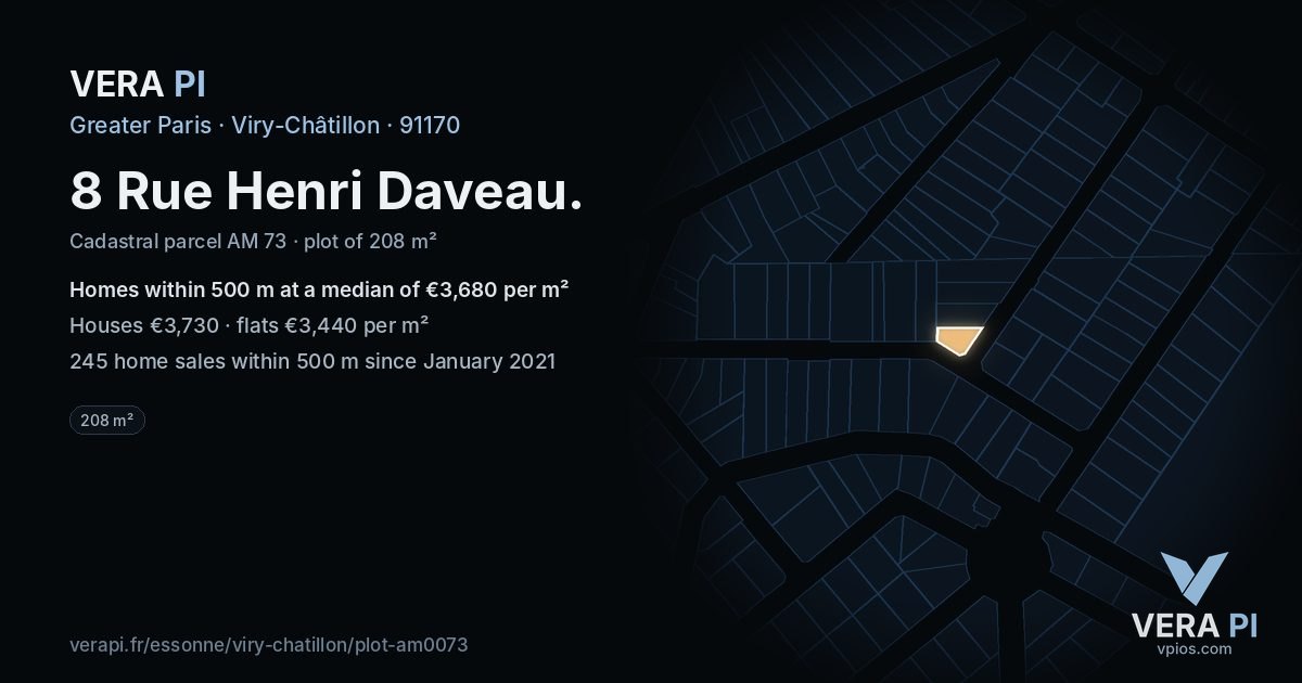 8 Rue Henri Daveau, Viry-Châtillon at night – the plot lit, the parcels around coloured by the prices near them