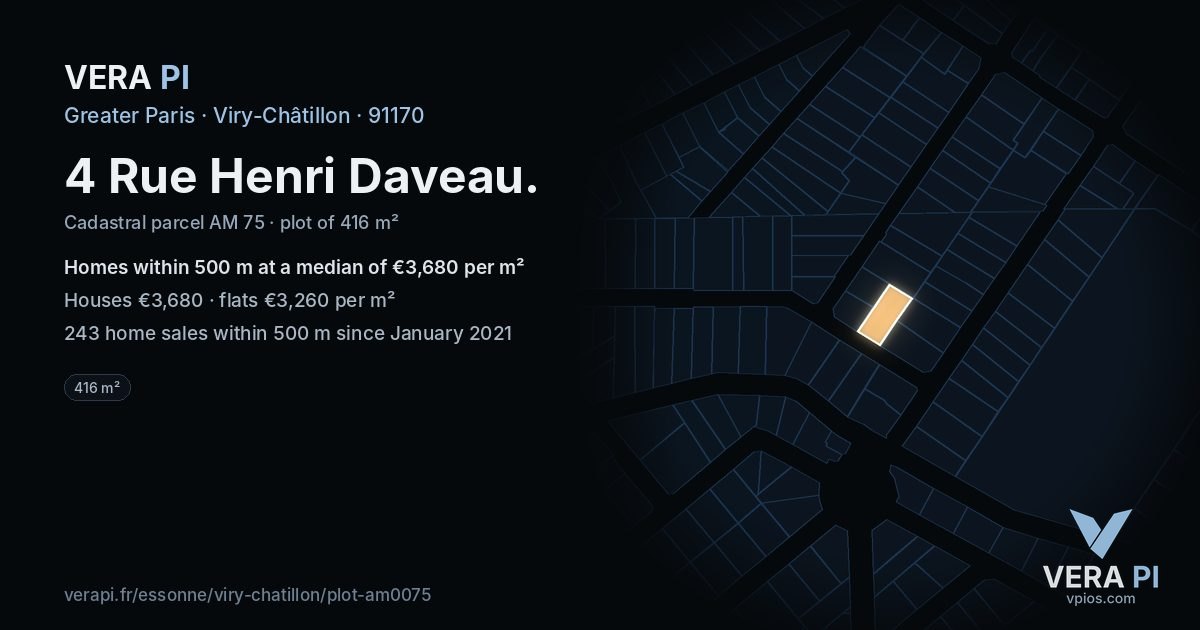 4 Rue Henri Daveau, Viry-Châtillon at night – the plot lit, the parcels around coloured by the prices near them