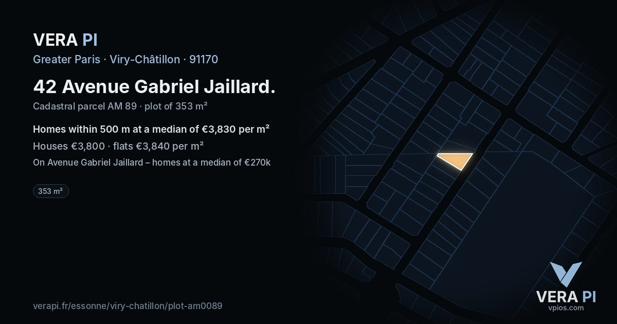42 Avenue Gabriel Jaillard, Viry-Châtillon at night – the plot lit, the parcels around coloured by the prices near them