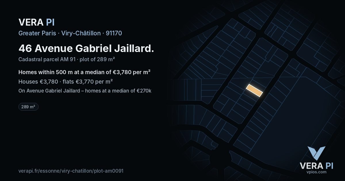 46 Avenue Gabriel Jaillard, Viry-Châtillon at night – the plot lit, the parcels around coloured by the prices near them