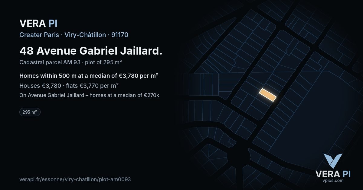 48 Avenue Gabriel Jaillard, Viry-Châtillon at night – the plot lit, the parcels around coloured by the prices near them
