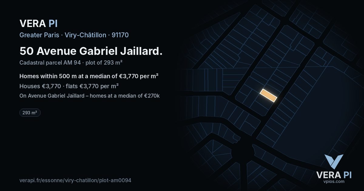 50 Avenue Gabriel Jaillard, Viry-Châtillon at night – the plot lit, the parcels around coloured by the prices near them