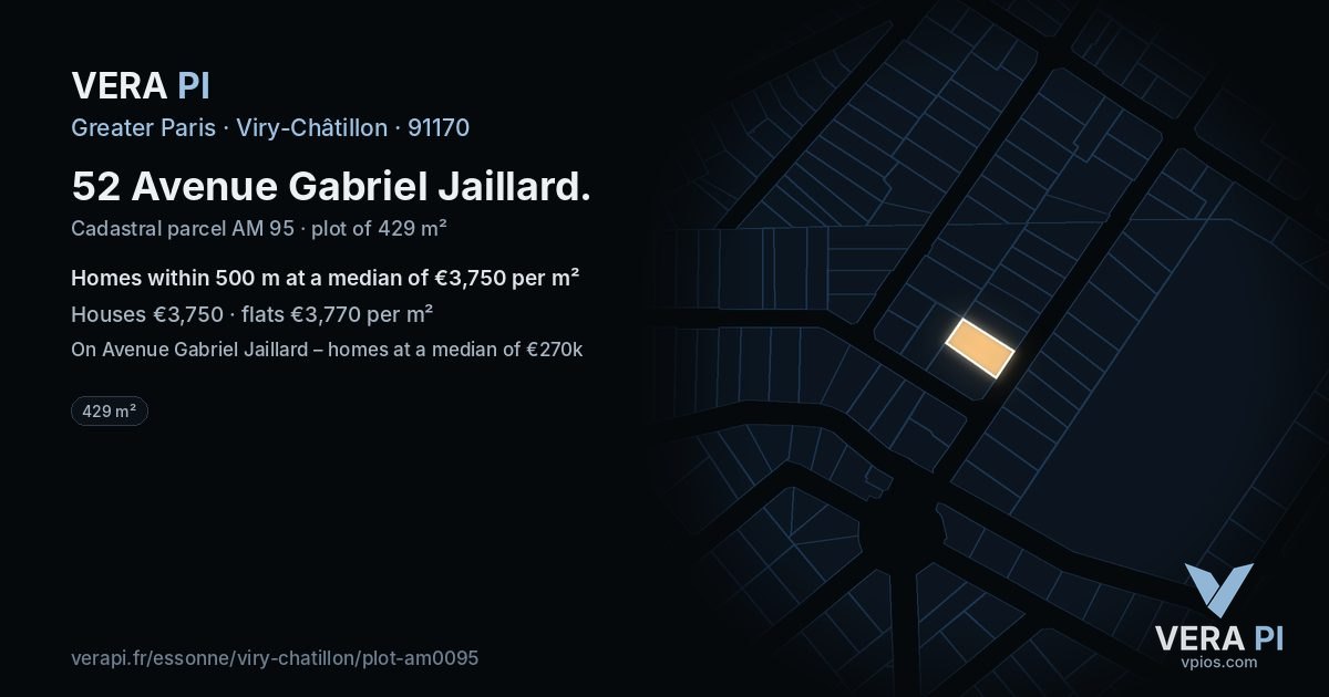 52 Avenue Gabriel Jaillard, Viry-Châtillon at night – the plot lit, the parcels around coloured by the prices near them
