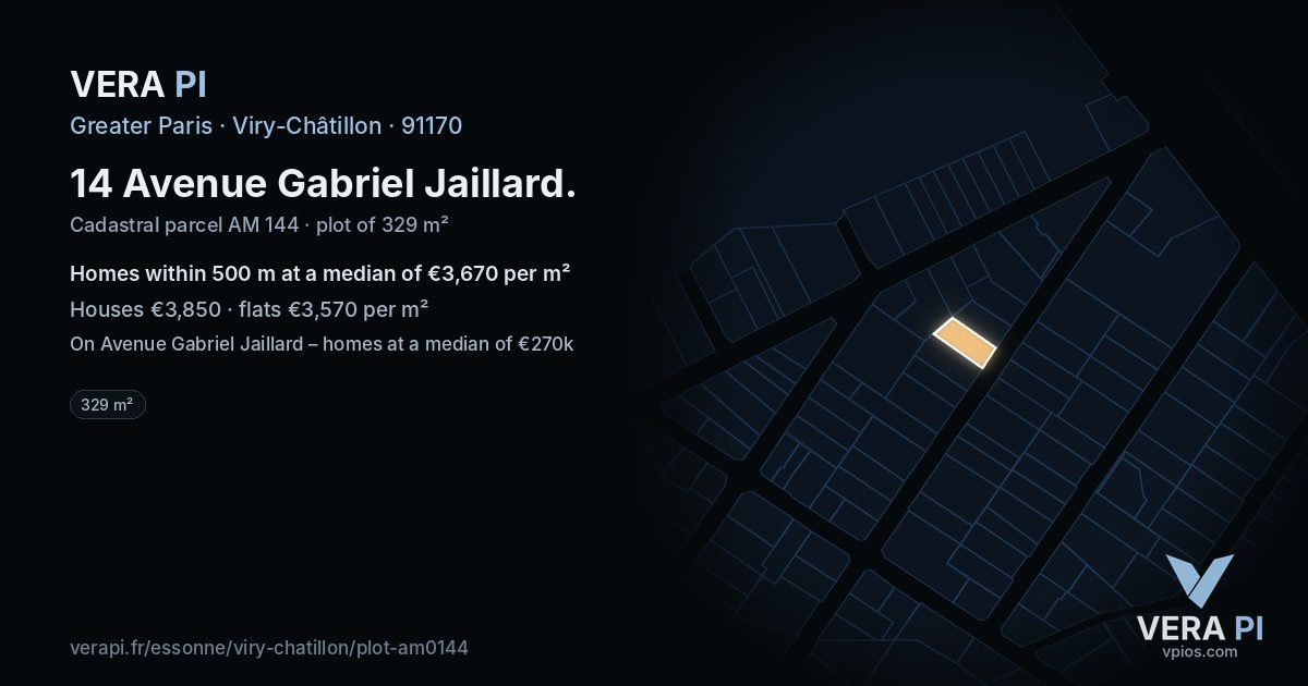 14 Avenue Gabriel Jaillard, Viry-Châtillon at night – the plot lit, the parcels around coloured by the prices near them