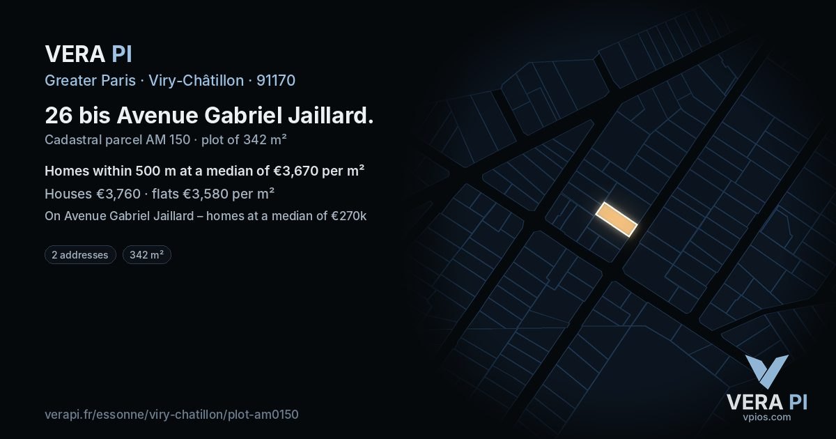 26 bis Avenue Gabriel Jaillard, Viry-Châtillon at night – the plot lit, the parcels around coloured by the prices near them